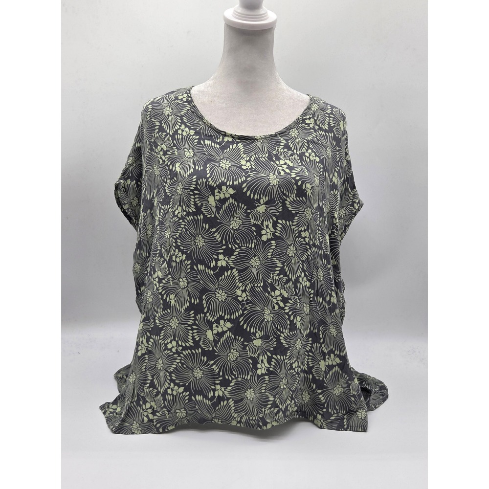Mododoc Los Angeles Women's Gray Green Floral Short Sleeve Tunic Top 101-888